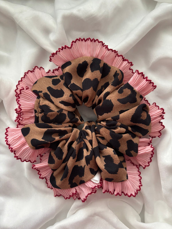 Pink leopard scrunchie