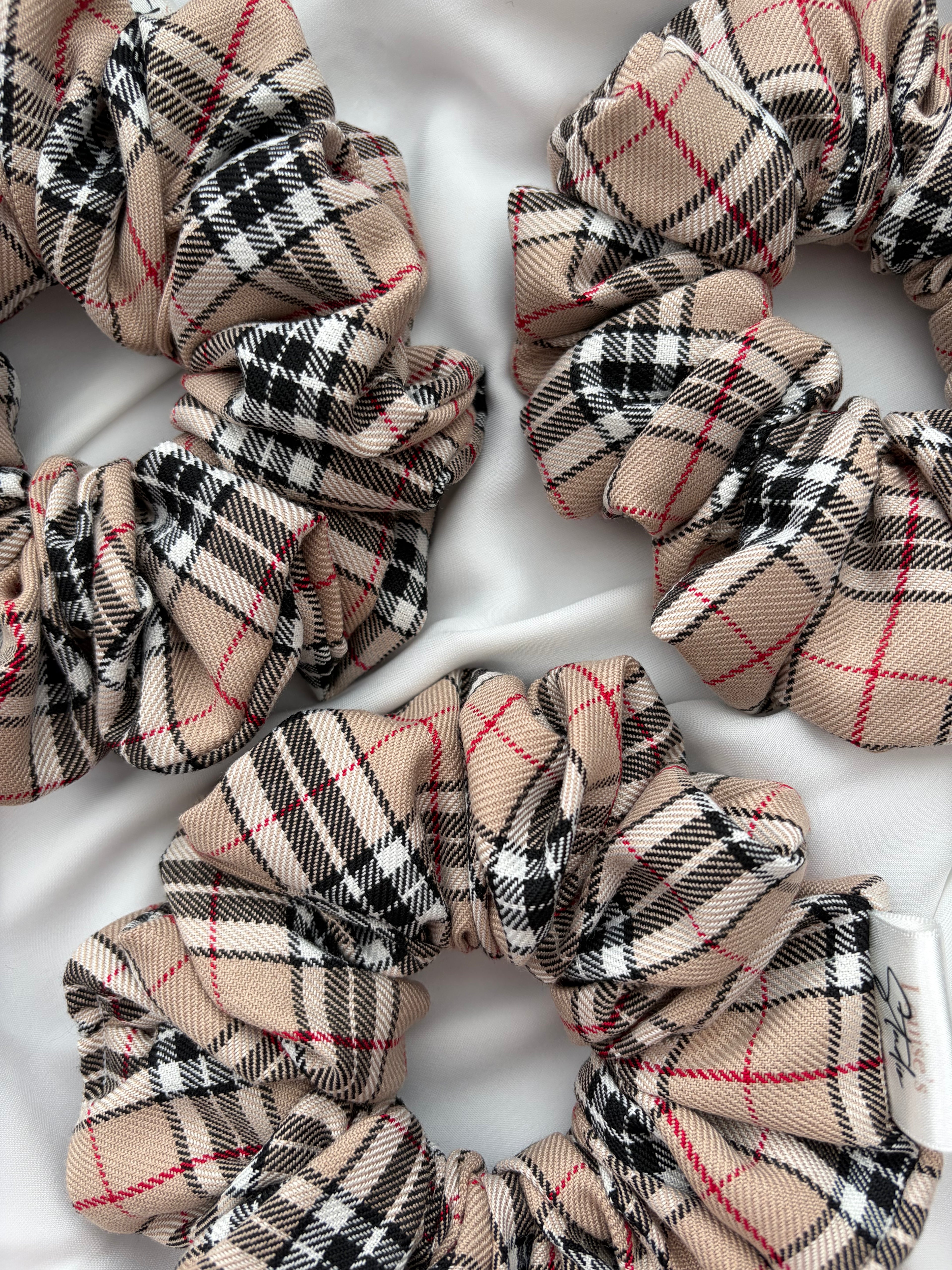 Beige Tartan Scrunchie